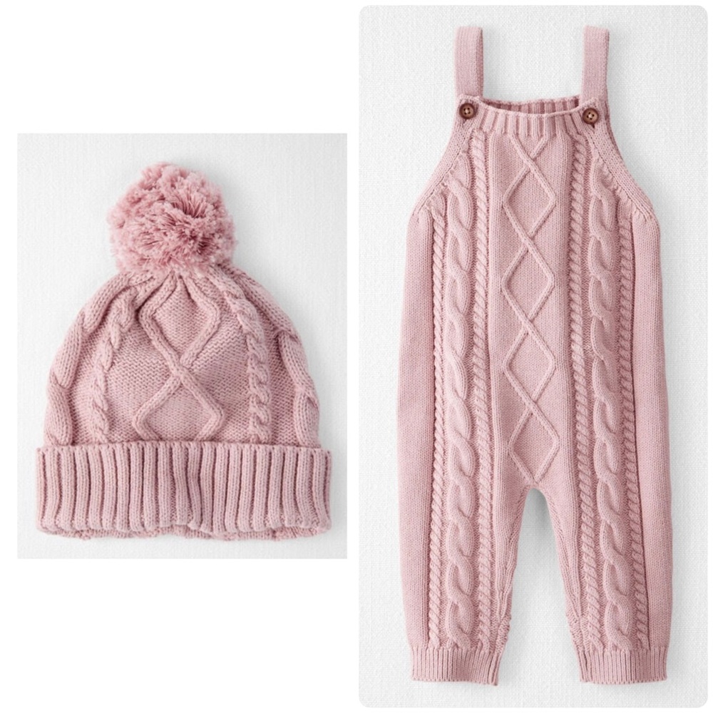 Little Planet | Organic Cotton Cable Knit Overalls & Hat 6M NWT